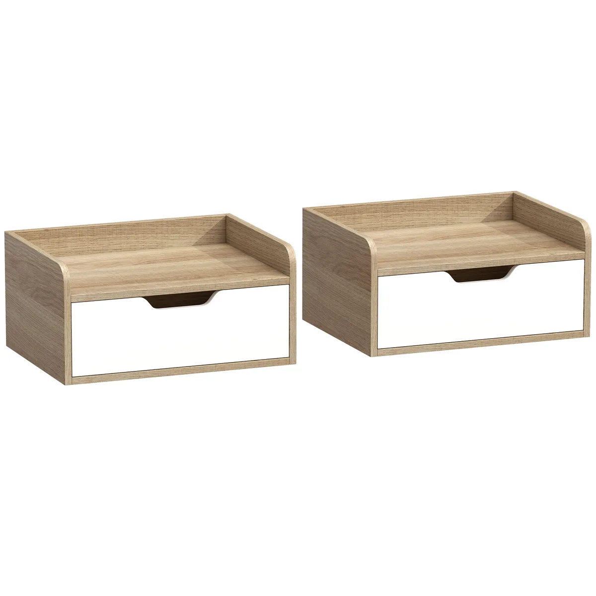 Set 2 Noptiere HOMCOM Murale cu Sertar Lemn Natural 40x30x19.5cm