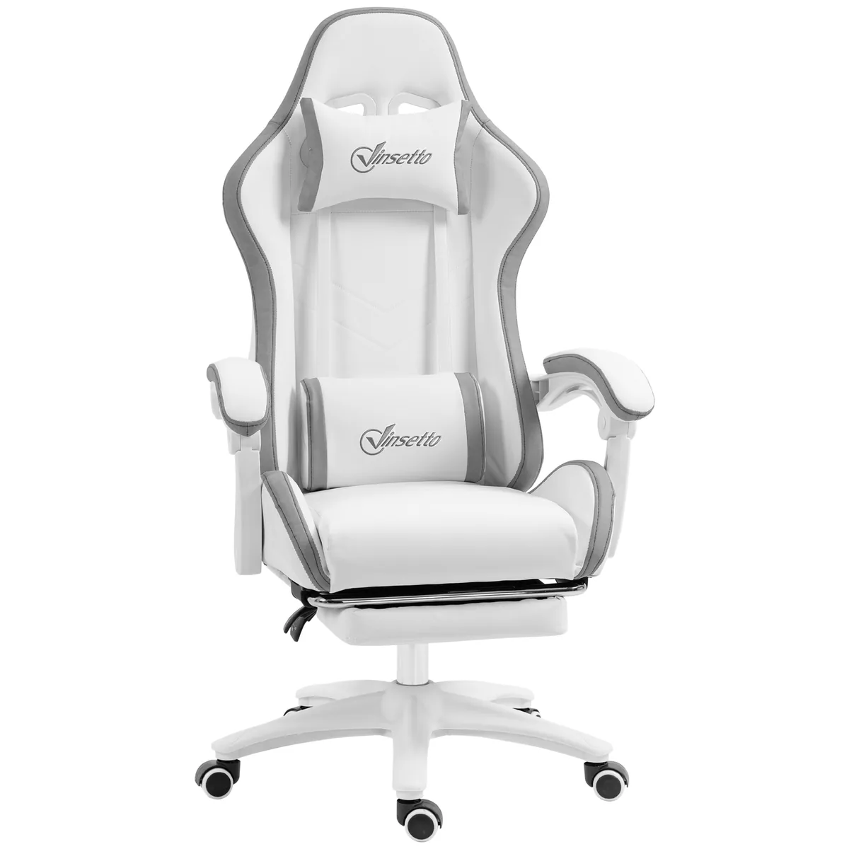 Scaun Gaming Vinsetto Spătar Inclinabil 135° Suport Lombar Alb