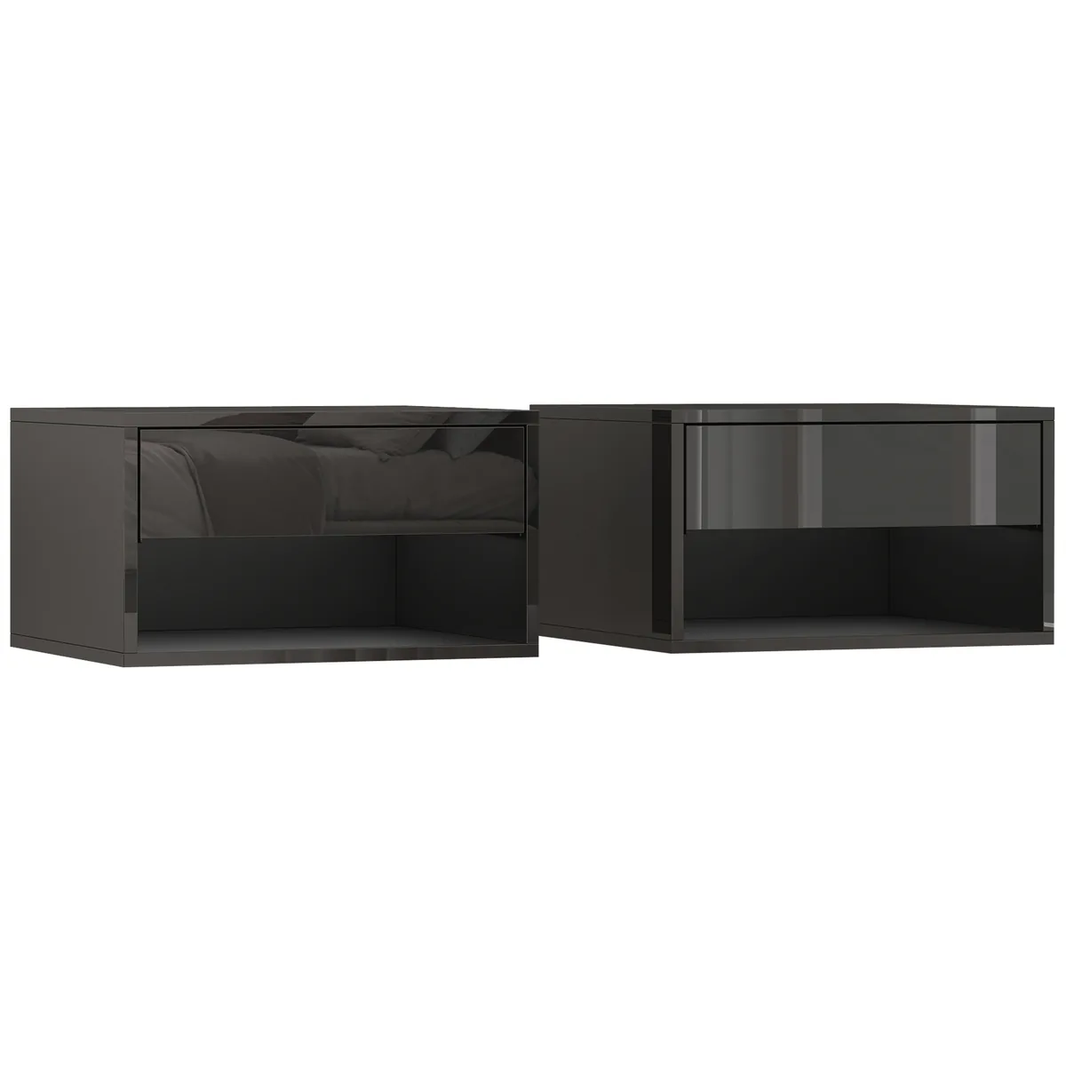 Set de 2 Noptiere cu Sertar HOMCOM Suspendate 37x32x21 cm Negru Lusios