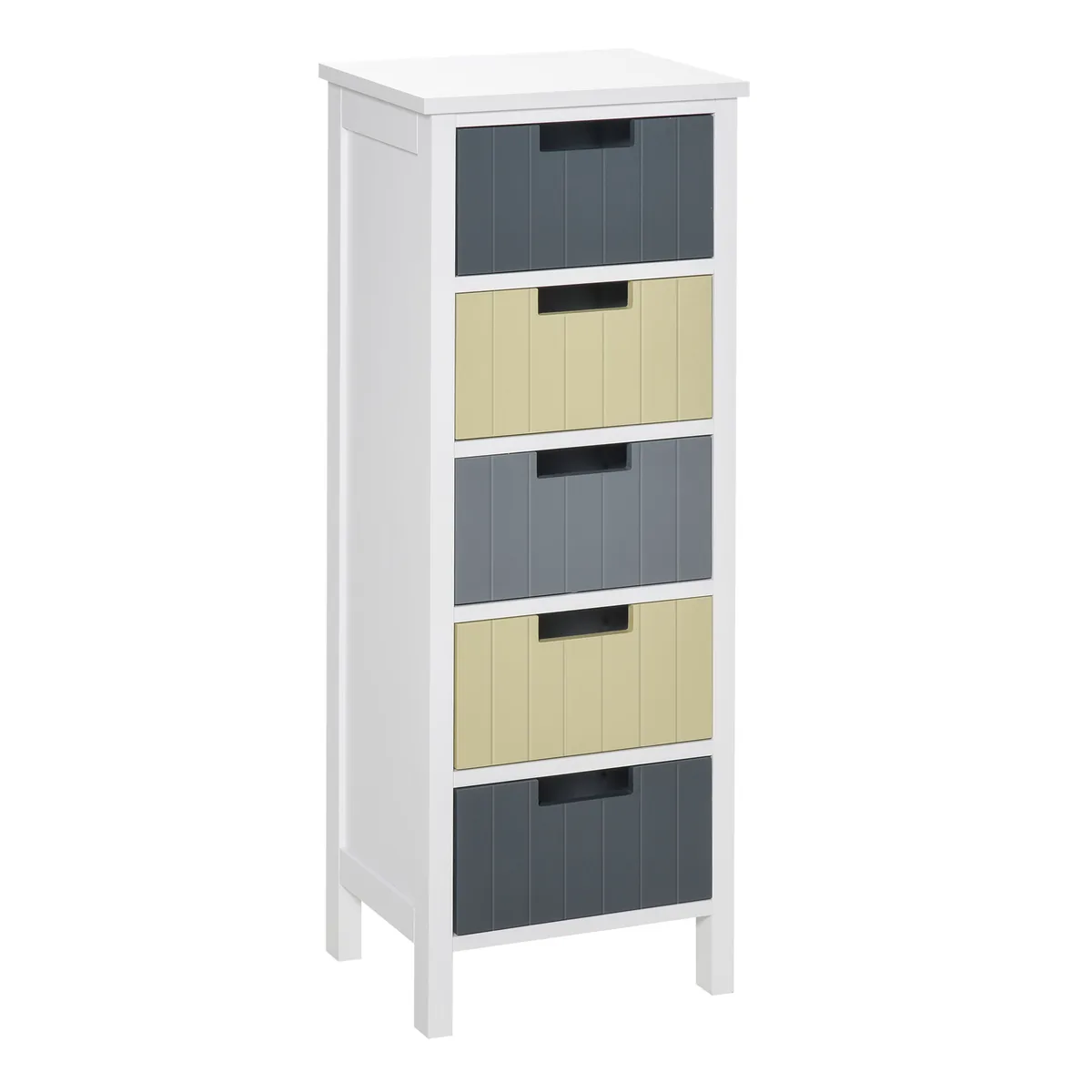 Comodă HOMCOM 5 Sertare Picioare Înalte Lemn 35x28x90.5cm Multicolor
