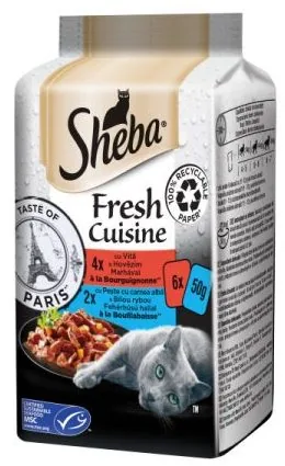 Hrana Umeda pentru Pisici Adulti Sheba Minipouch Selectii Vita si Peste 6x50g